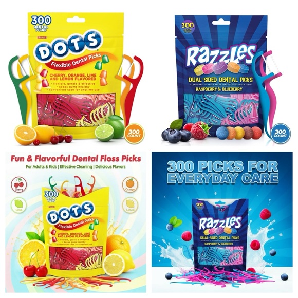 Tootsie Roll Other - Dental Floss Picks Flavored Dots or Razzles